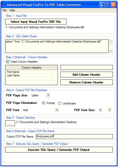 Advanced Visual FoxPro To PDF Table Converter