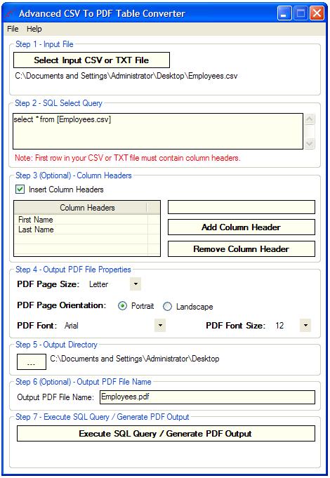 Advanced CSV To PDF Table Converter screenshot